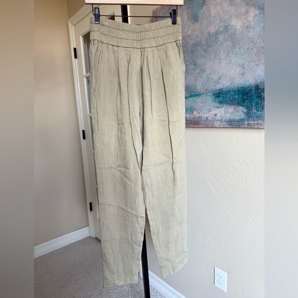 Isabel Marant Étoile Elastic Waist Pleated Linen Blend Pants Tan Womens 38 US 6 - Picture 1 of 5